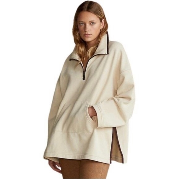 Polo Ralph Lauren Tops - Polo Ralph Lauren - Women’s Oversized Sweatshirt with Leather Trim- Size M/L